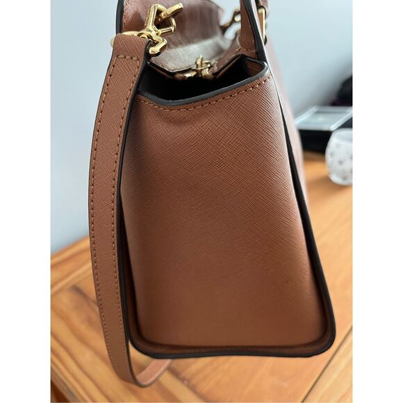 Michael Kors Large Saffiano Leather Selma Satchel Handbag Luggage Brown - Picture 5 of 16